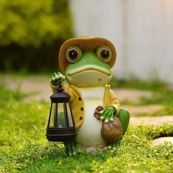 Solar Garden Outdoor Frog Statue 10 in. Tall-with Handheld