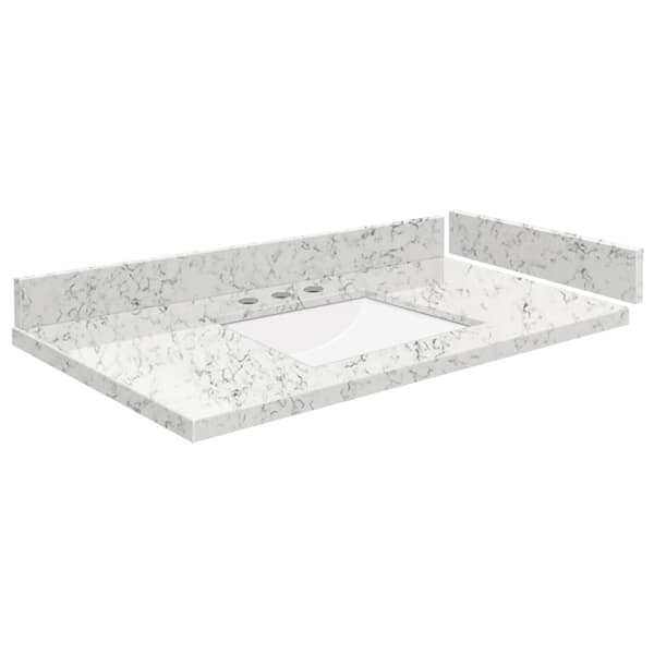 Transolid Silestone 34.25 in. W x 22.25 in. D Quartz White Rectangular Single Sink Vanity Top in Lyra