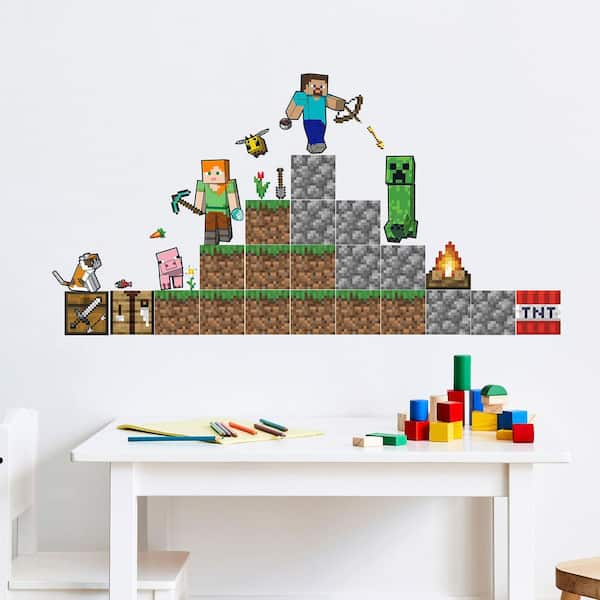 39-Piece 18 in. x 34.75 in. Brown Minecraft Blocks Build Your Own Wall Decals