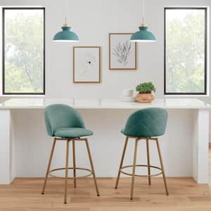 Colsted Aloe Blue Upholstered Counter Stools with Swivel Seat (Set of 2)