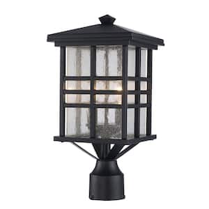 Huntington 2-Light Black Outdoor Lamp Post Light Fixture with Seeded Glass