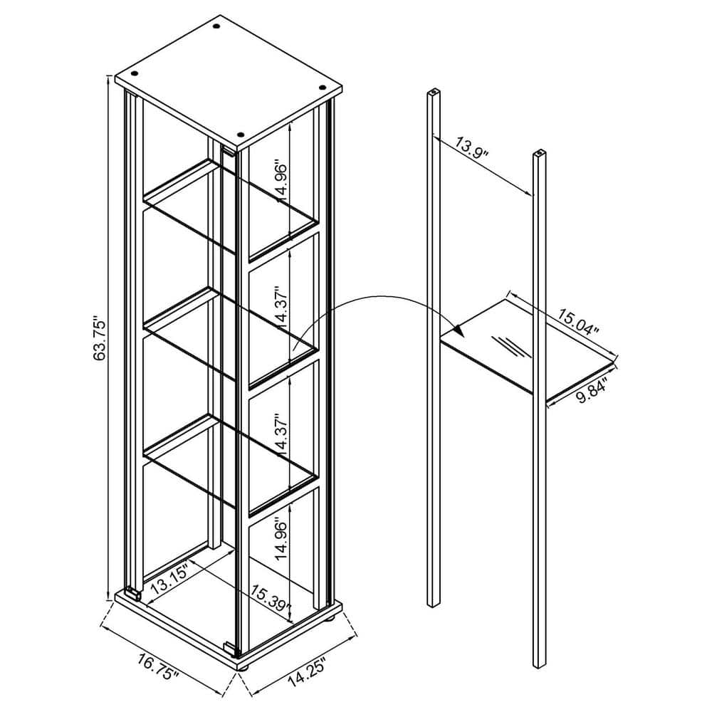 Black Wood and Glass 4-Shelf Curio Cabinet