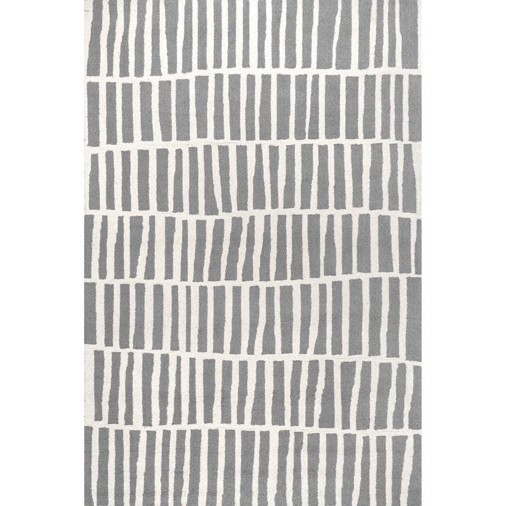 Gray Geometric Hand-Tufted Wool Rectangular Area Rug