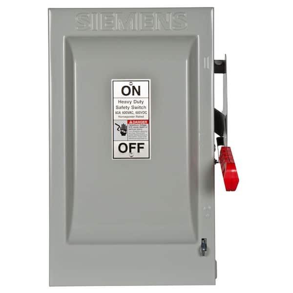 Siemens Heavy Duty 60 Amp 600-Volt 3-Pole Indoor Fusible Safety Switch with  Neutral HF362N The Home Depot