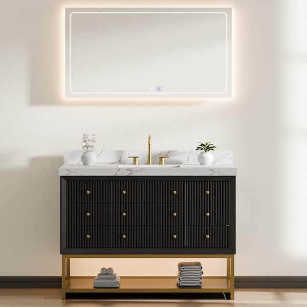 Wilton 48 in. Single Sink Freestanding Black Bath Vanity with White Cultured Marble Top Assembled