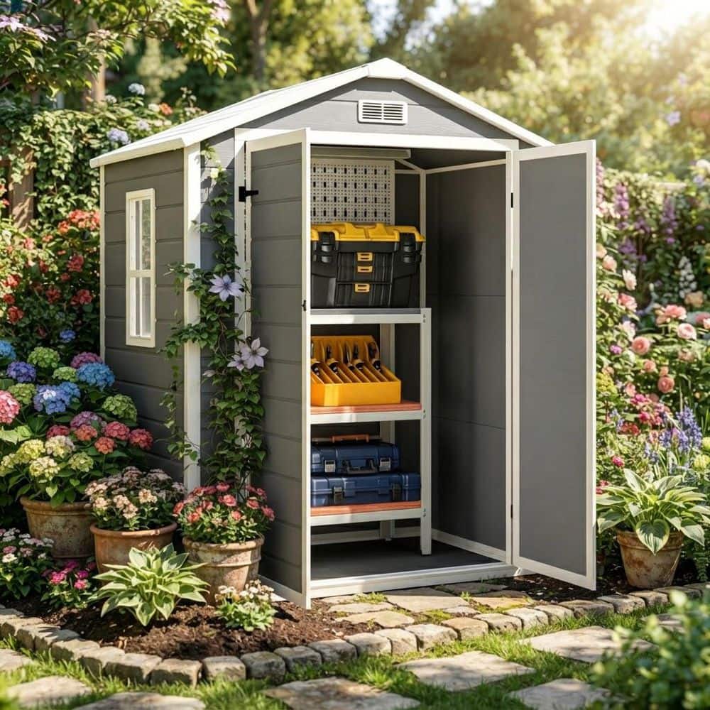 Ama pear Gray 6 ft. W x 4.4 ft. D Resin Storage Shed, Waterproof