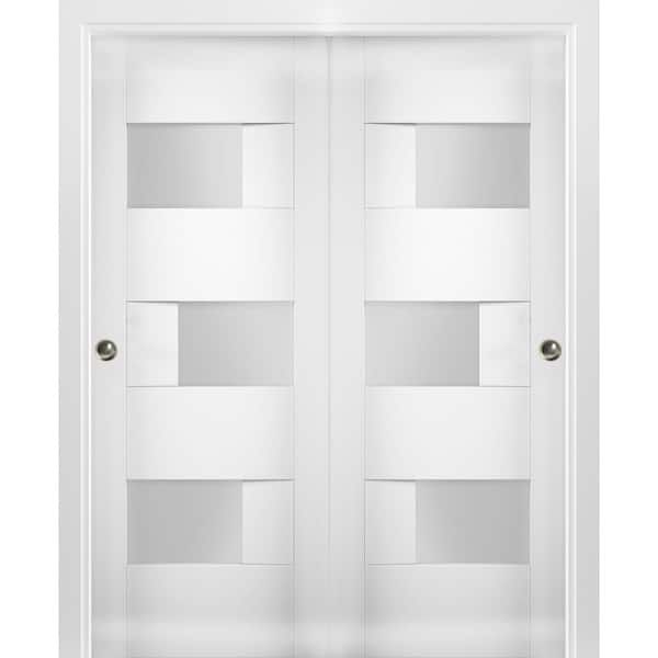 VDOMDOORS 56 in. x 96 in. Single Panel White Solid MDF Sliding Doors with Bypass Top Mount Kit