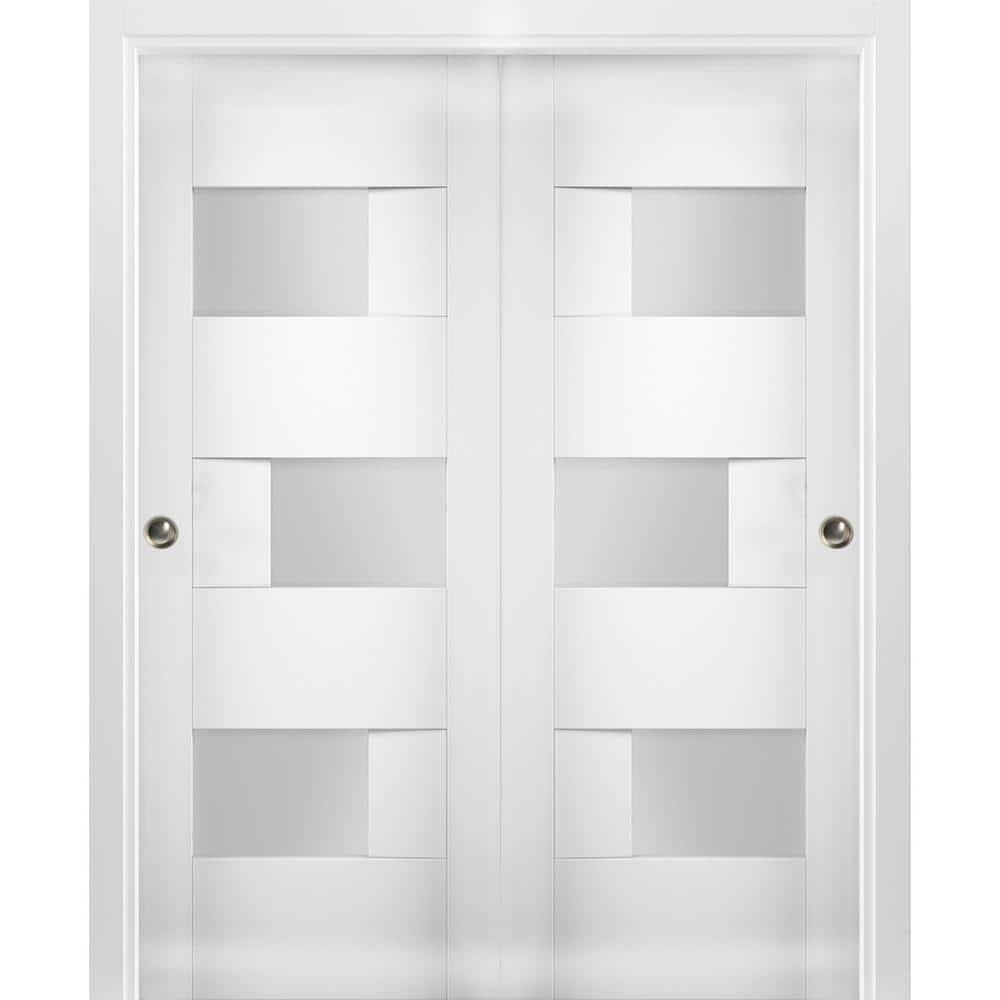 VDOMDOORS 72 in. x 84 in. Single Panel White Solid MDF Sliding Doors ...