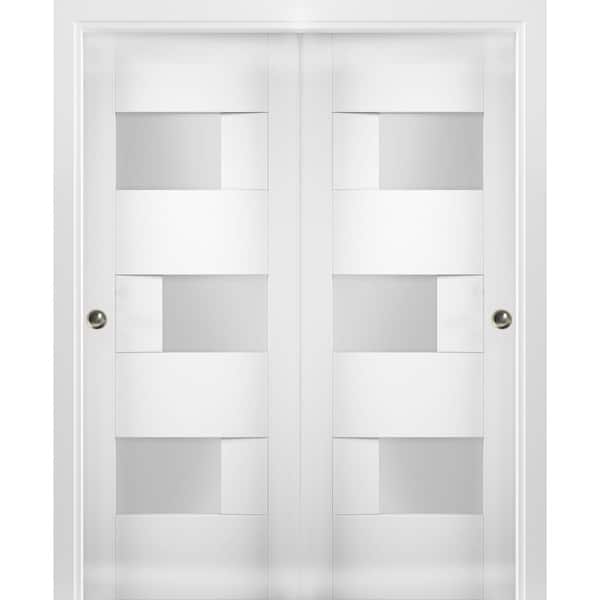 VDOMDOORS 72 in. x 84 in. Single Panel White Solid MDF Sliding Doors with Bypass Top Mount Kit