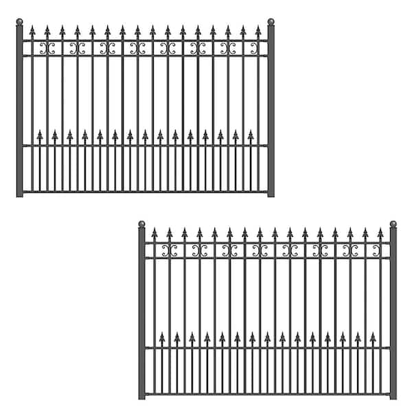 ALEKO 16 ft. x 5 ft. Venice Style Security Fence Panels Steel Fence Kit 2-Panel Gate Fence