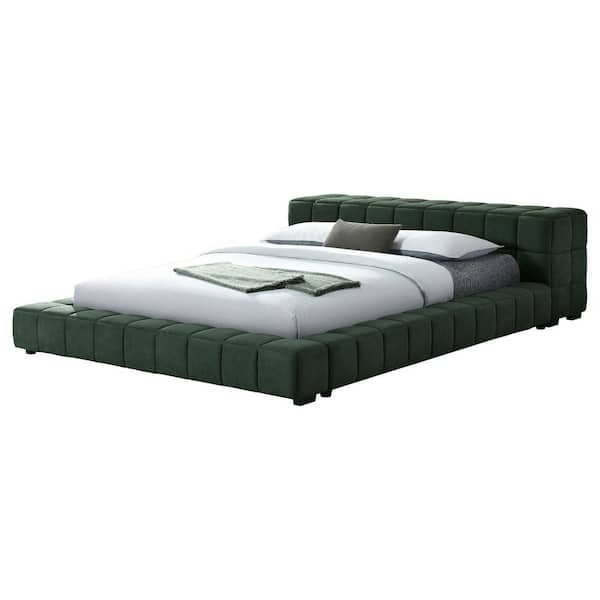 Trinity Green Wood Frame Full Platform Bed with Rectangular Block Headboard