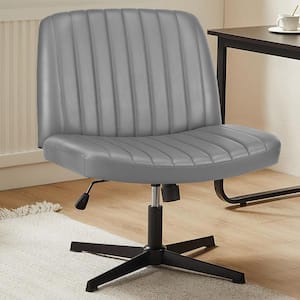 Leather Padded Height Adjustable Wide Seat Ergonomic Armless Office Desk Chair No Wheels in Gray