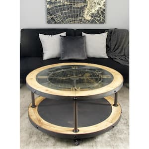 40 in. Light Brown Round Wood Industrial Coffee Table