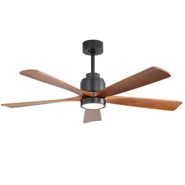 52 in. Indoor/Outdoor LED Black Downrod Mount Standard Ceiling Fan with Light, Remote and Quiet Reversible DC Motor