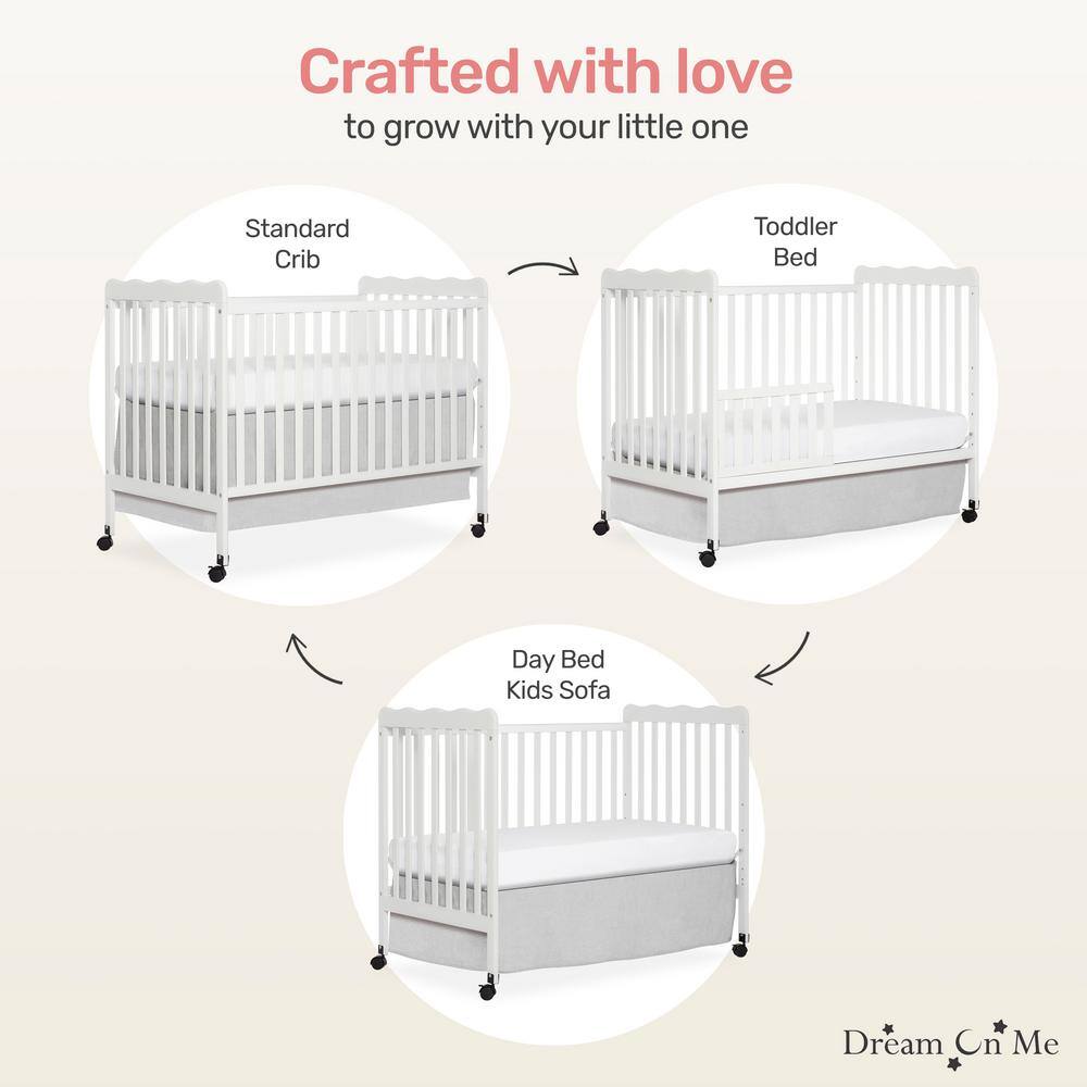 White Wooden Convertible 3-in-1 Crib with Safety Rails