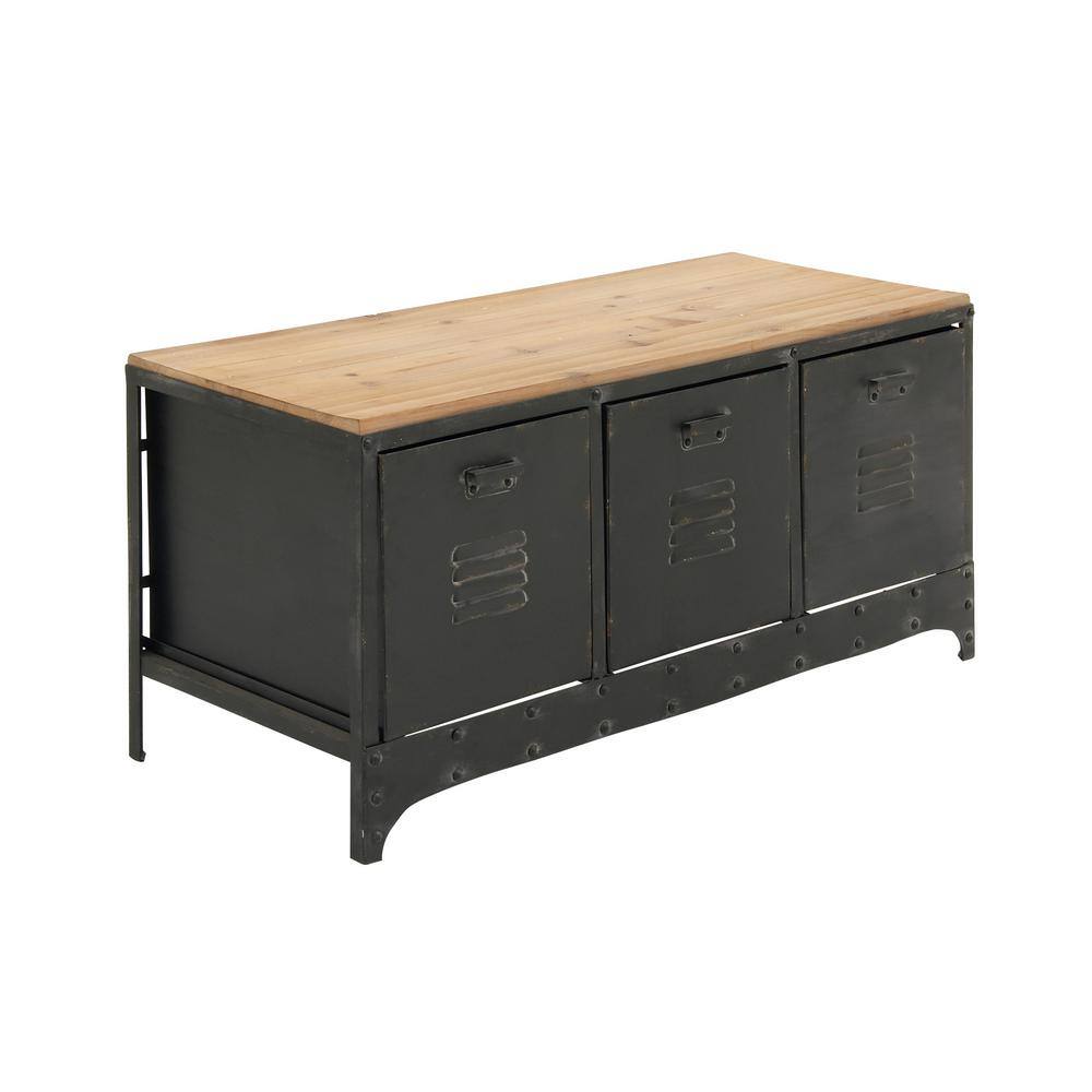 Industrial Charm Black and Cocoa Brown Storage Bench with 3 Drawers