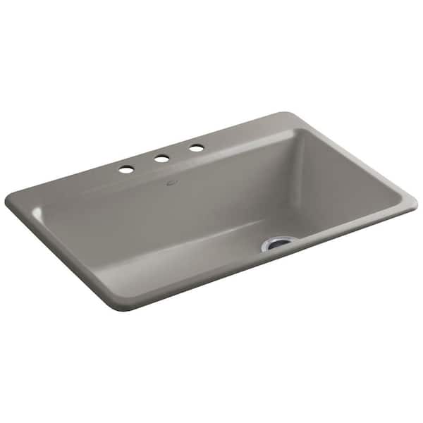 KOHLER Riverby Drop-In Cast-Iron 33 in. 3-Hole Single Bowl Kitchen Sink Kit with Accessories in Cashmere