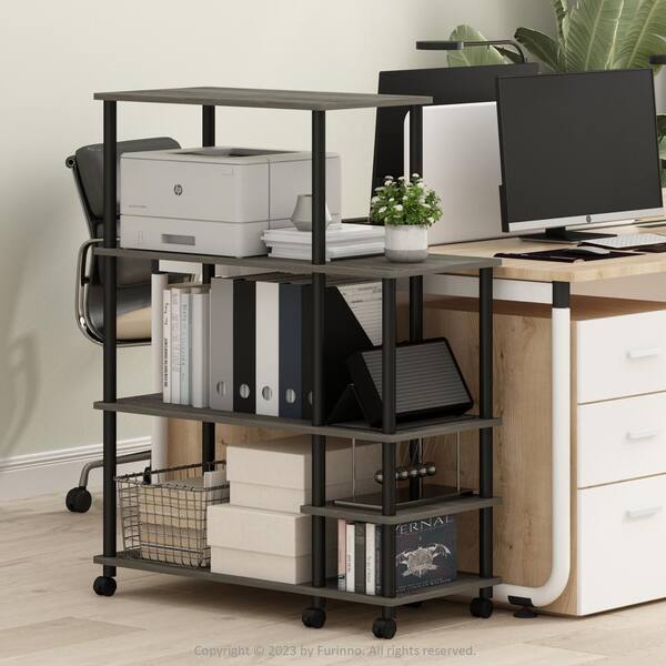 Furinno Turn-N-Tube 46 in. Tall French Oak Grey/Black Wood 4-Shelf