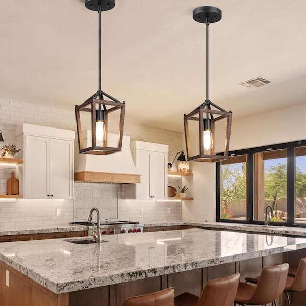 60-Watt 1-Light Farmhouse Shaded Pendant Light with Rustic Brown Shade, No Bulbs Included