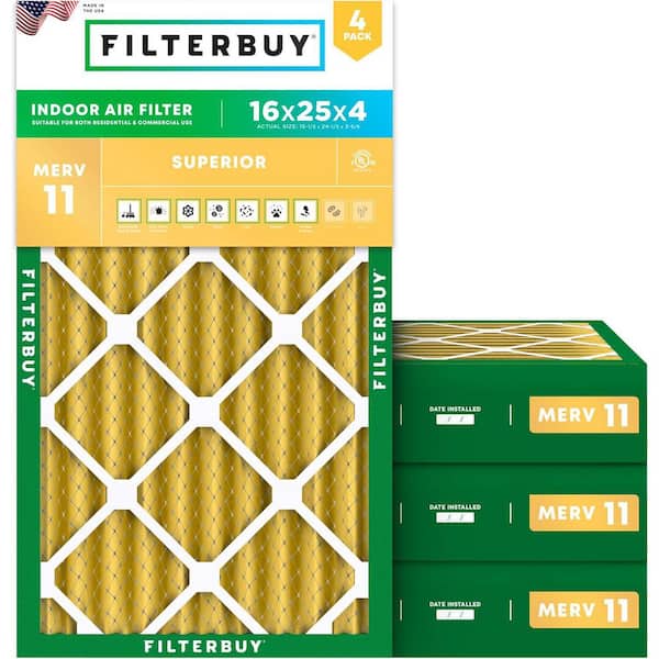 16 in. x 25 in. x 4 in. MERV 11 (FPR 7) Allergen Defense Pleated HVAC AC Furnace Air Filters Replacement (4-Pack)