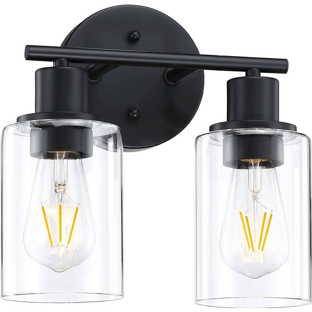10.45 in. 2-Light Matte Black Bathroom Vanity Light with Clear Glass Shades price history on PriceWatchPro