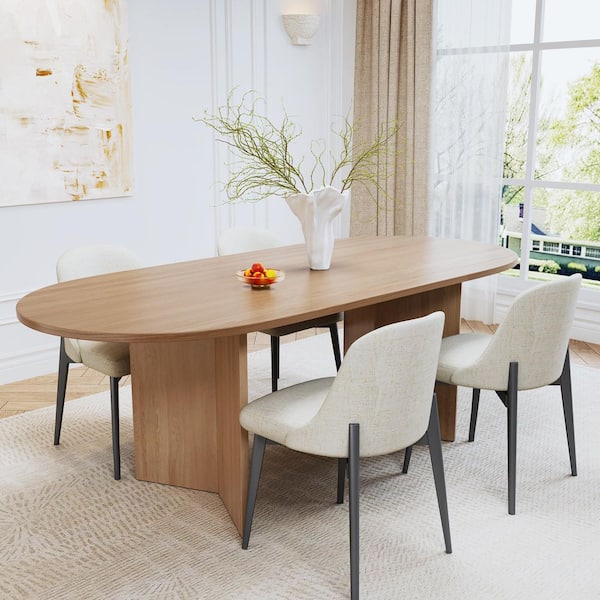 5-Pieces Natural Oval Wood Top Dining Table Set 4-Seats with Wood Frame, Upholstered Black Ergonomic Dining Chair