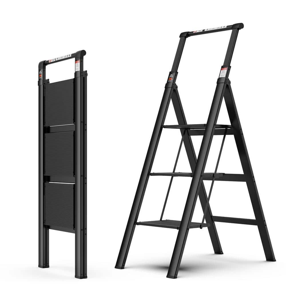 4 ft. 3-Step Aluminium Retractable Handgrip Folding Step Stool Ladder with 