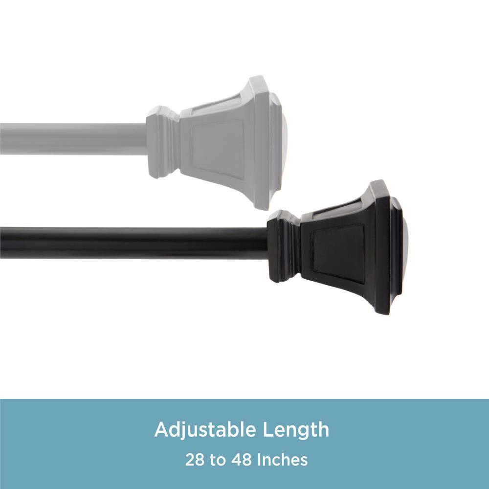 Seville Matte Black Adjustable Curtain Rod with Square Finials