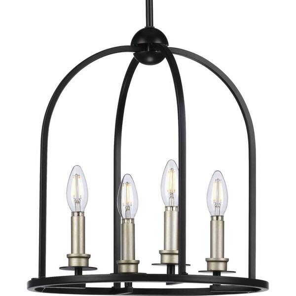 Progress Lighting Seneca 4-Light Polished Nickel Farmhouse Lantern Medium Hanging Pendant Light