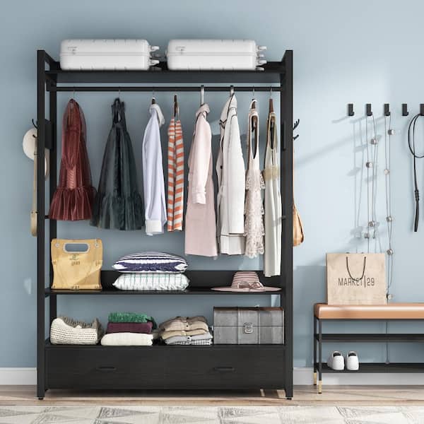 Tribesigns Free -Standing Closet Organizer, Heavy Duty Closet Storage with 6 Shelves and Hanging Bar, Large Clothes Storage & Standing Garmen Rack for