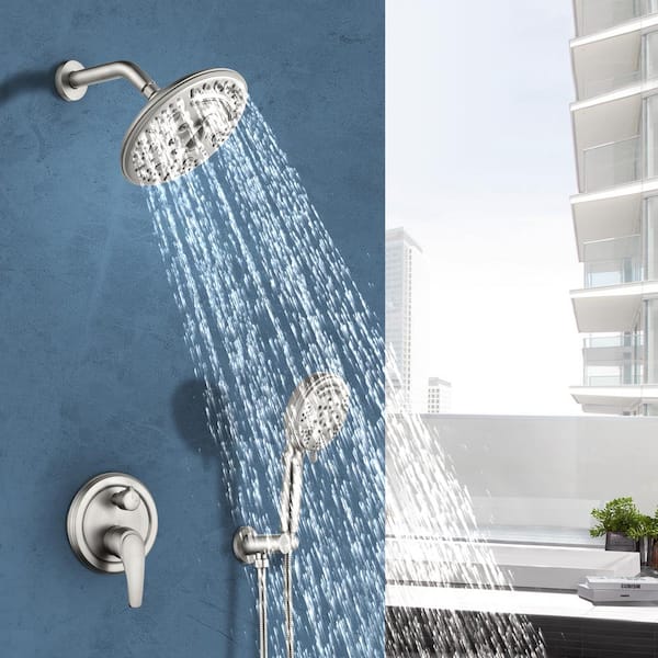 9-Spray Patterns with 2.5GPM Round 8 in. Wall Mounted Rain Dual Shower Heads and Handheld in Brushed Nickel