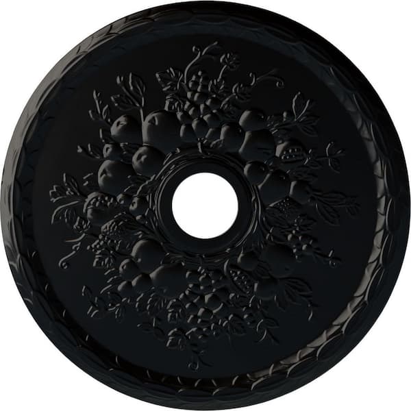 Ekena Millwork 5/8" x 22-5/8" x 22-5/8" Polyurethane Grape Ceiling Medallion, Hand-Painted Jet Black
