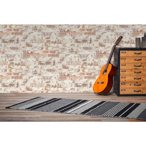 Bricks and More Collection Red/White Distressed Industrial Brick Matte Finish Vinyl NonWoven Non-Pasted Wallpaper Sample