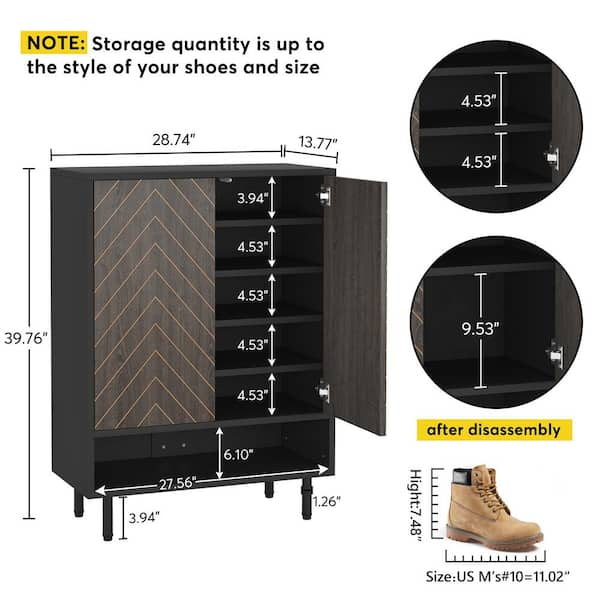 BYBLIGHT Lauren Black Shoe Cabinet, 18 Pair Rack Organizer Cabinet with Door, 6-Tier Modern Storage Shelves for Entryway Hallway