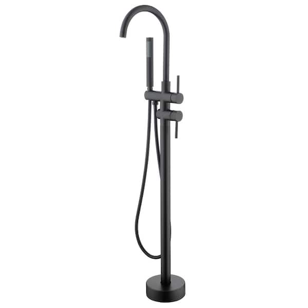 Unbranded Standing High Flow Shower 2-Handle Freestanding Tub Faucet in. Black with Handheld Shower Mixer Taps Swivel Spout