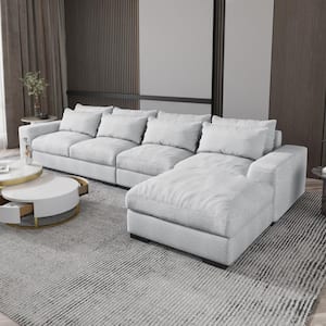149 in. W Square Arm 3-Piece Linen L-Shaped Sectional Sofa in Light Beige