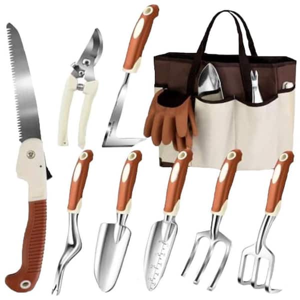 10-Piece Garden Tool Set Heavy Duty Aluminum Ergonomic Non Slip Handles Storage Tote Bag Gloves Gift Kit