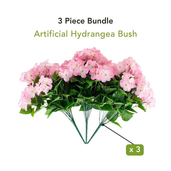Nearly Natural 19 in. Pink UV Resistant Artificial Hydrangea Bush