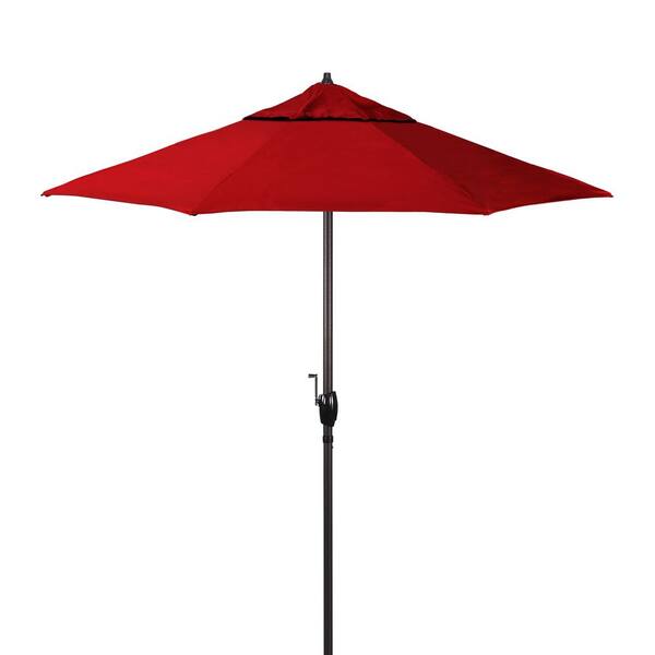 California Umbrella 7.5 ft. Bronze Aluminum Market Patio Umbrella with Fiberglass Ribs Crank and Autotilt in Red Pacifica Premium