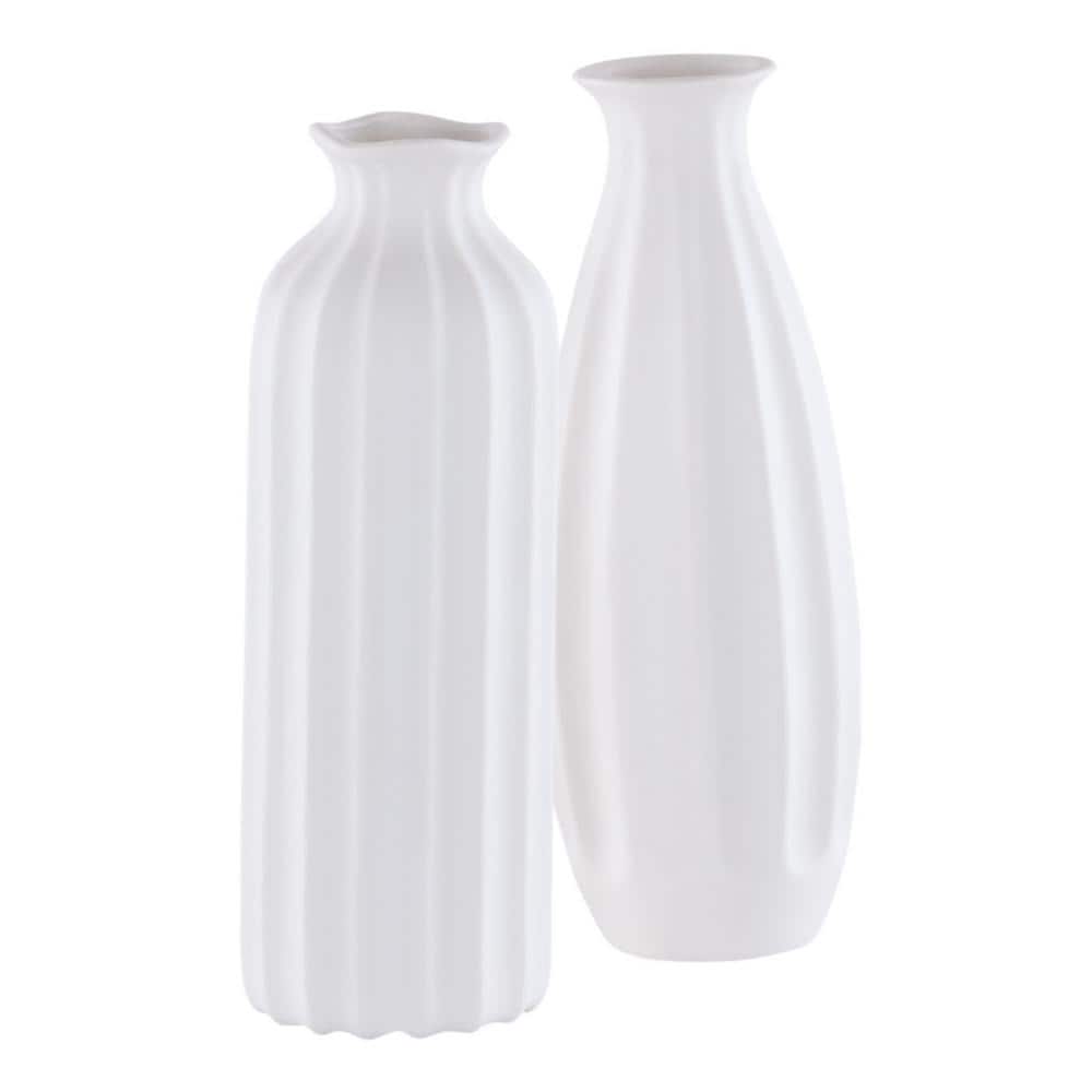 Angelou White Ceramic Vase Set of 2 - #85Y52