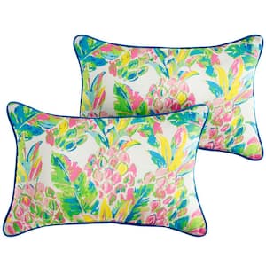 Pink/Blue Rectangular Outdoor Corded Lumbar Pillows (2-Pack)