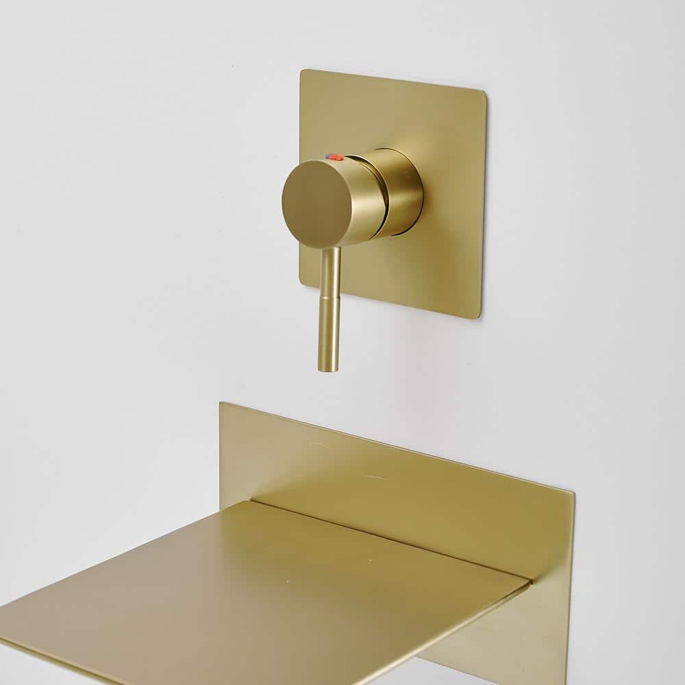 Brushed Gold Wall-Mount Waterfall Bathtub Faucet with Lever Handle
