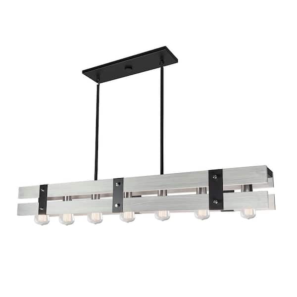 ARTCRAFT Barnyard 7-Light Beach Wood Island Light Chandelier