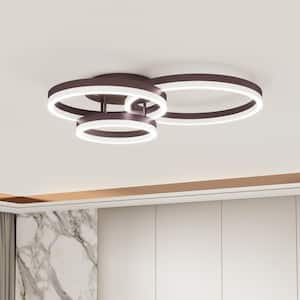 Carson 3-Light 31.8 in. Brushed Coffee-colored Circle LED Semi- Flush Mount Ceiling-Light