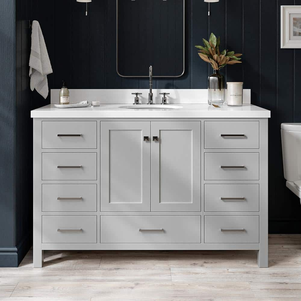 Cambridge 55 in. W x 22 in. D x 36 in. H Bath Vanity in Grey with Pure White Quartz Top -  ARIEL, A055SWQOVOGRY