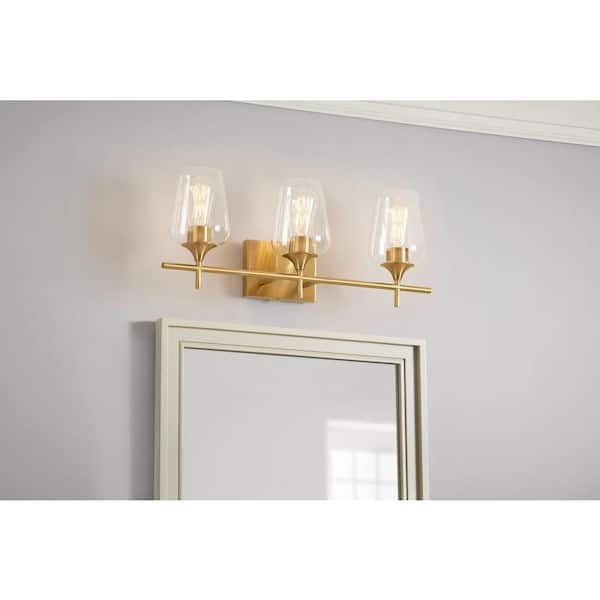 Gabrielle 3-Light Gold Vanity Light with Clear Glass Shades