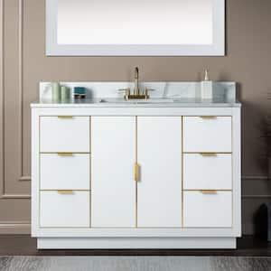 Venice 49 in.W x 22 in.D x 38 in.H Bath Vanity in White with Engineered stone Vanity Top in Fish Belly with White Sink