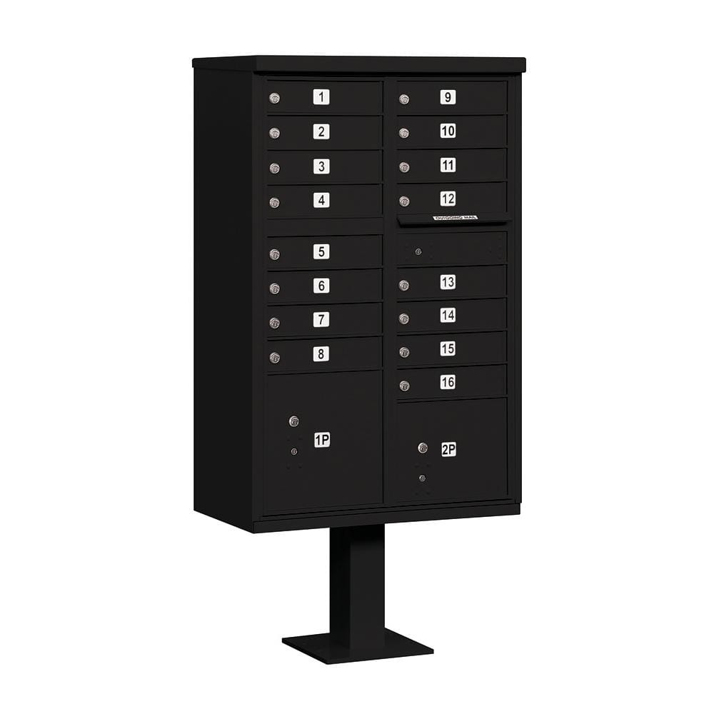 Black USPS Access Cluster Box Unit with 16 A Size Doors and Pedestal