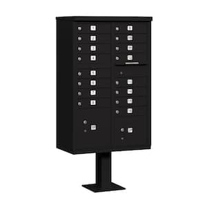Black USPS Access Cluster Box Unit with 16 A Size Doors and Pedestal