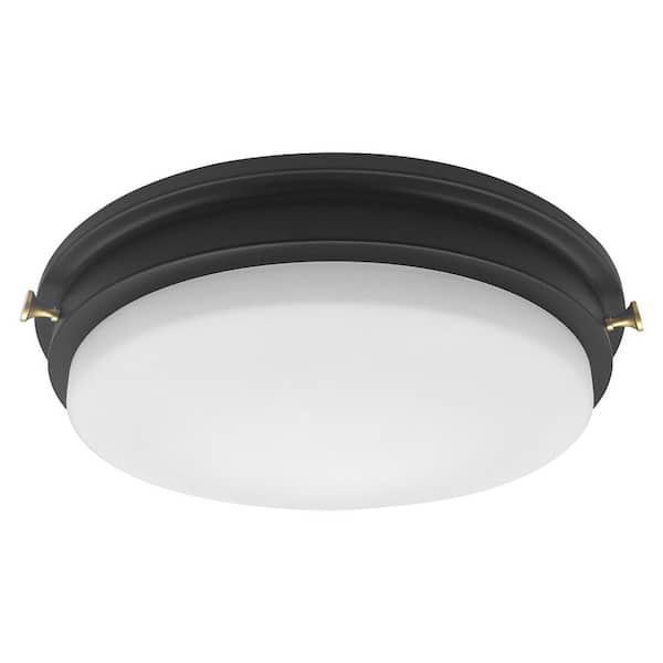 14 in. Matte Black Integrated LED 4000K Flush Mount Ceiling Light with Frosted Glass Shade for Hallways, Kitchens